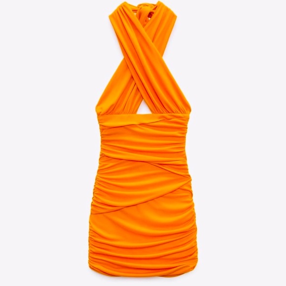 orange wrap dress zara ZARA NEW WOMAN ASYMMETRIC SATIN MIDI DRESS DRAPED WAIST ORANGE XS-L 2880/313/615